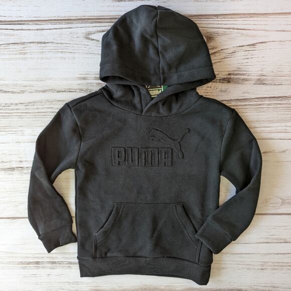 Puma Kids Black Solid Color Logo Hoodie Sz XS 5/6 - Picture 1 of 6